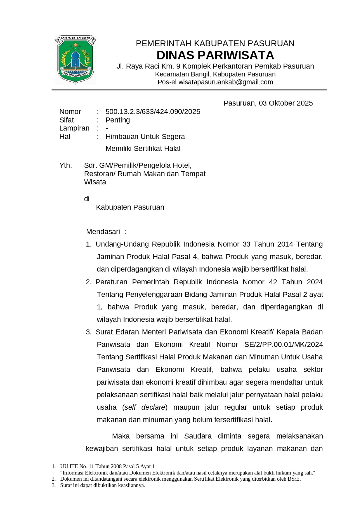 Himbauan Untuk Segera Memiliki Sertifikat Halal